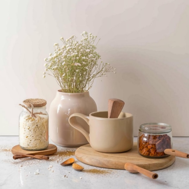 kuchnia z przyprawami i naczyniami